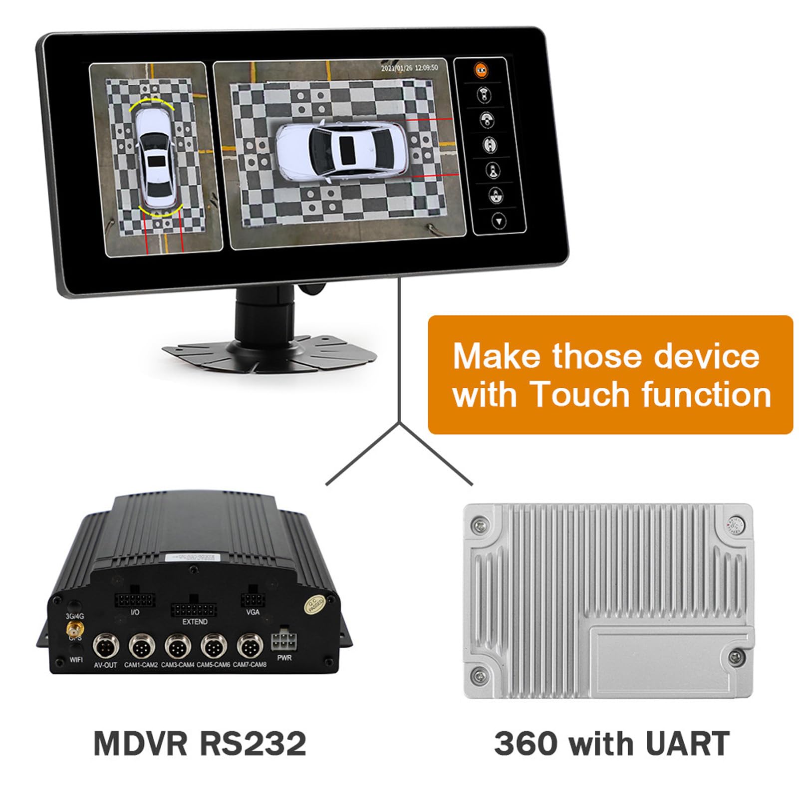 aqxreight 10.25inch Wide Display for 360° Surround View System 1920 X 720p Dual Video Input HD Image 2 Video Input for MDVR