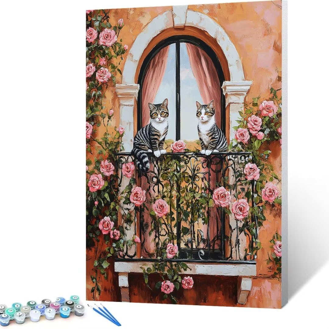 Numéro d’Art format 90x120 cm – Chat – Loisir créatif – Kit peinture par numéros – Peinture Par Numero Adult – Activité créative –Kit Diy Adulte–Activité détente et créative –sans Cadre – Fleur D-8D