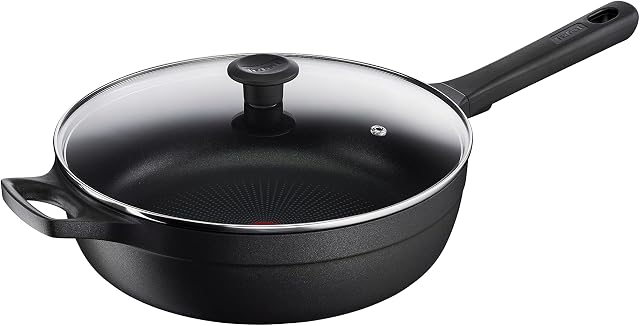 Tefal G61237 Trattoria Pro Sauté Pan 28 cm with Lid | Cast Aluminium | Safe Non-Stick Coating | Thermal Signal Temperature Indicator | Suitable for All Hobs | Suitable for Induction Cookers | Black