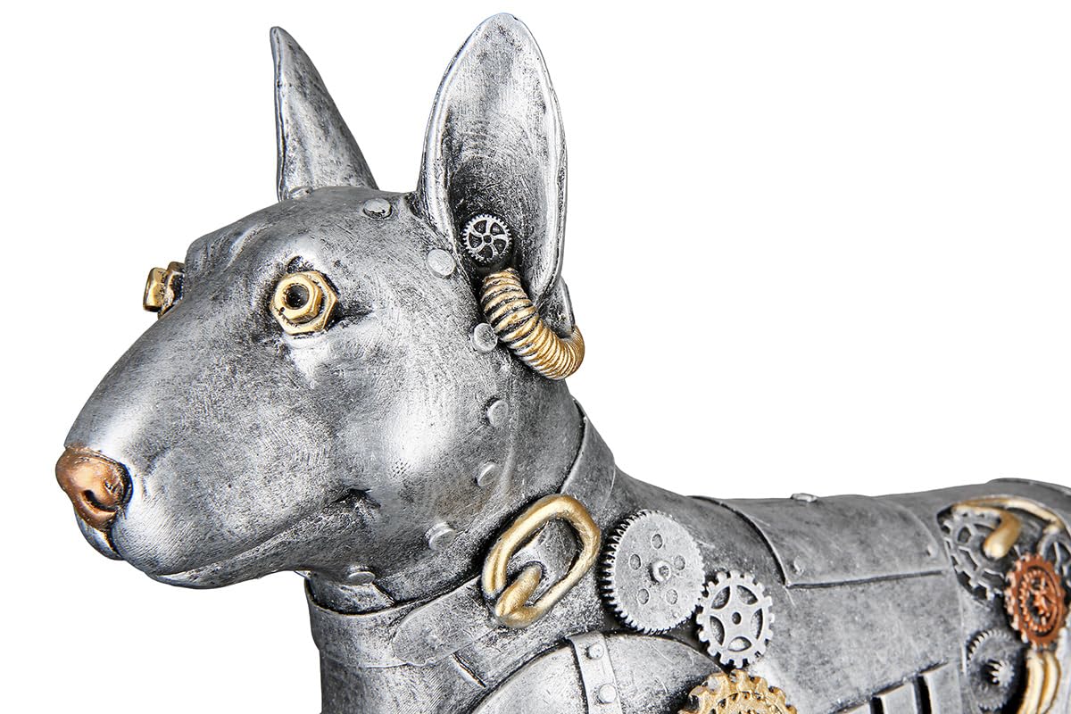 Casablanca dekoracyjna figurka pies Pitbull – figurka zwierzęca w stylu steampunk z żywicy syntetycznej – kolor: antyczne srebro – wysokość 29 cm