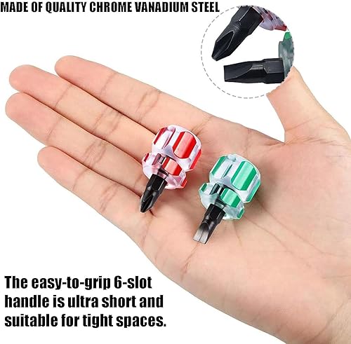 Miniatura 4 de Juego de 6 mini destornilladores rechonchos, cabeza plana ultra corta y destornillador Phillips para reparación de máquinas de coser