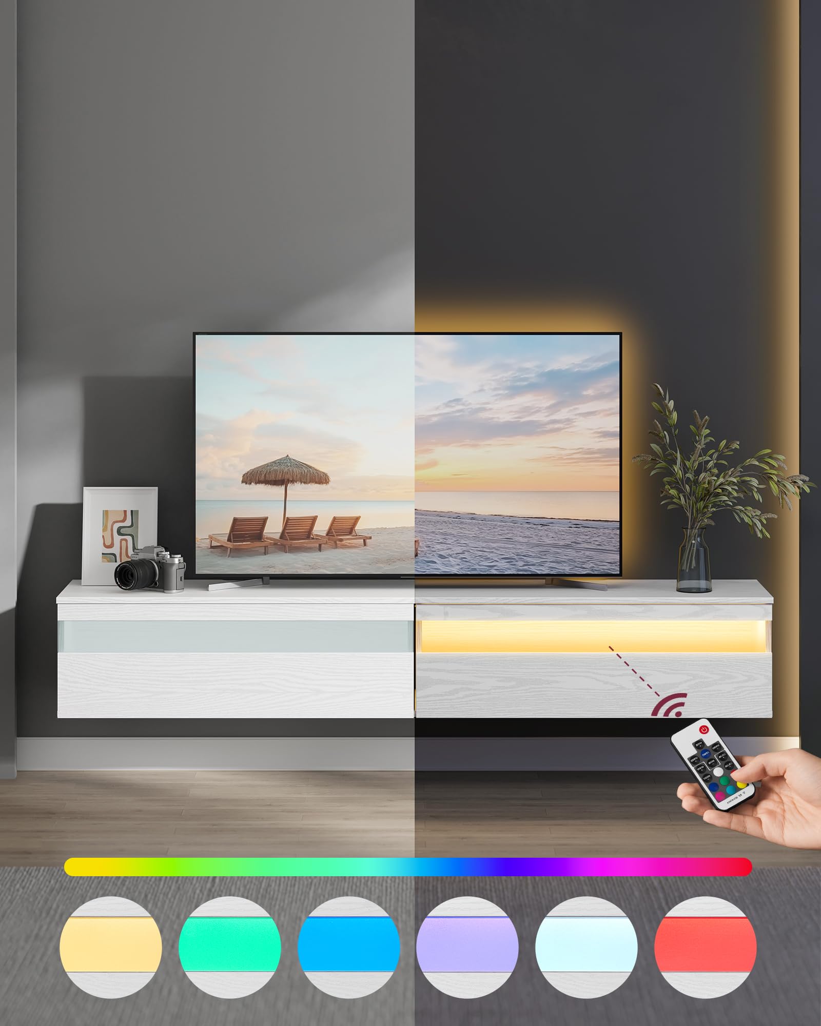 LED TV-lowboard, aan de muur gemonteerde TV-kast, TV-standaard, TV