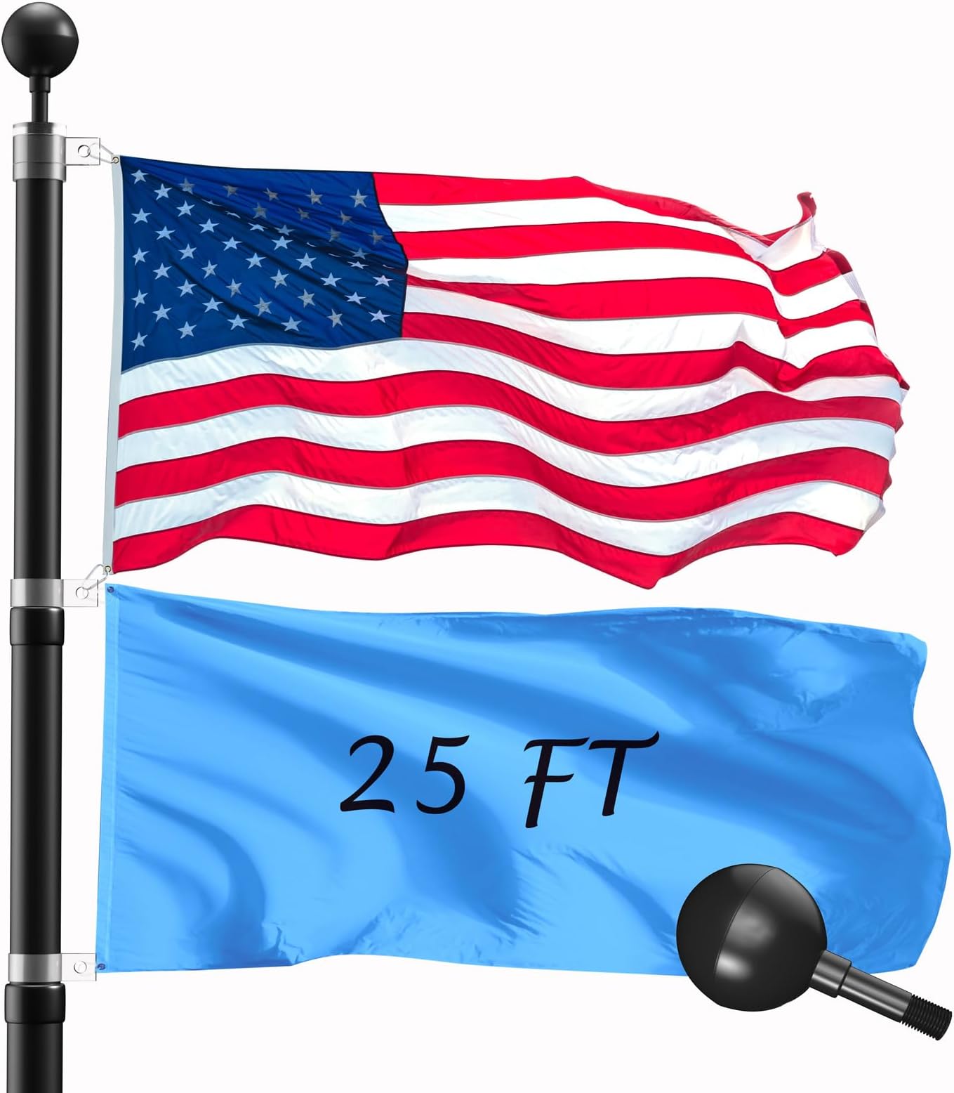 Wphold 25FT Telescopic Flag Pole Kit: Extra Thick Telescoping Flag Poles, Black Heavy Duty Flag Poles for Outside House Inground with 3x5 American Flag
