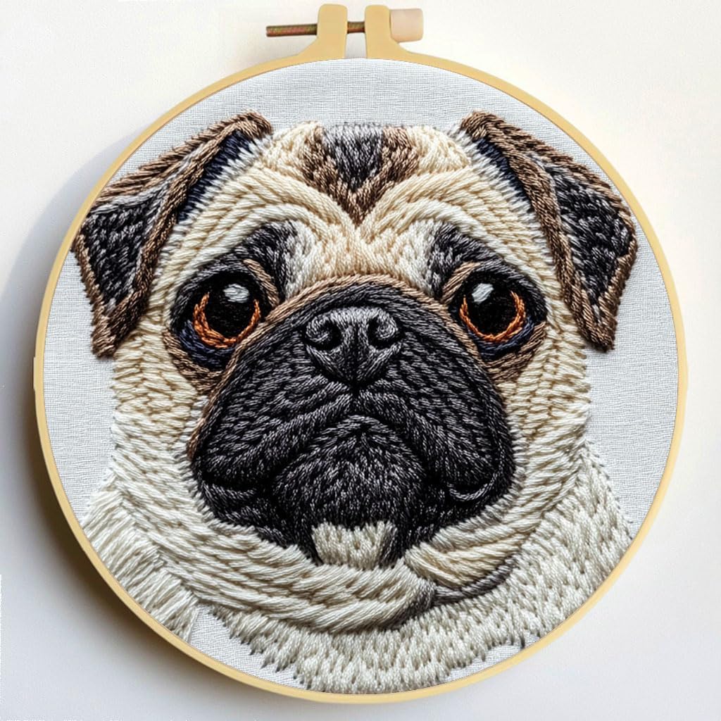 Punch Needle Kits Pug Dog 20x20cm