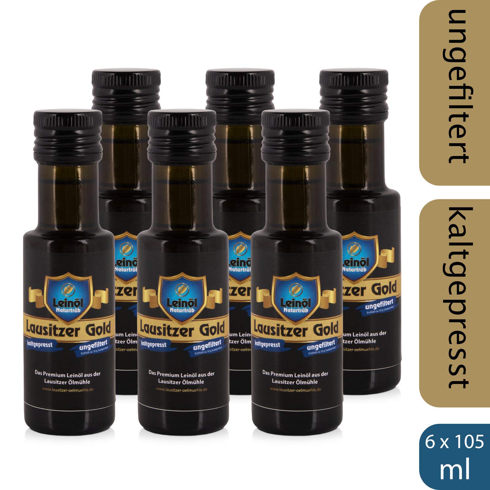 6 x Lausitzer Leinöl - Lausitzer Gold (kaltgepresstes ungefiltertes Premium Leinöl), 6x 105ml