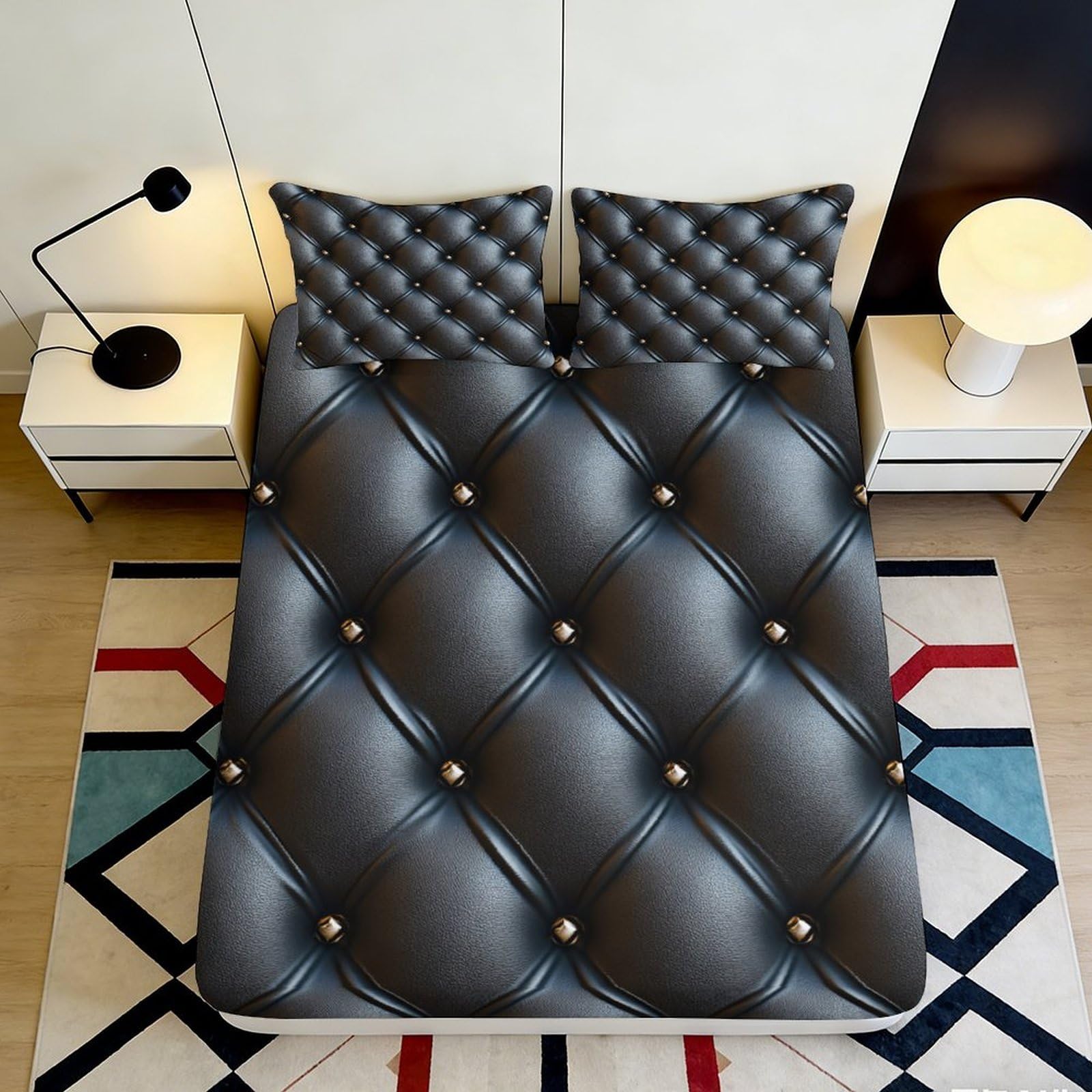Rqzkjxnhpf Style-2 3D Printed Leather Pattern Fitted Sheet Microfiber Deep Pocket Full Wrap For Adults Bedroom Bedding Leather Style Mattress Fitted Cover 200X200x25cm 90X200x25cm