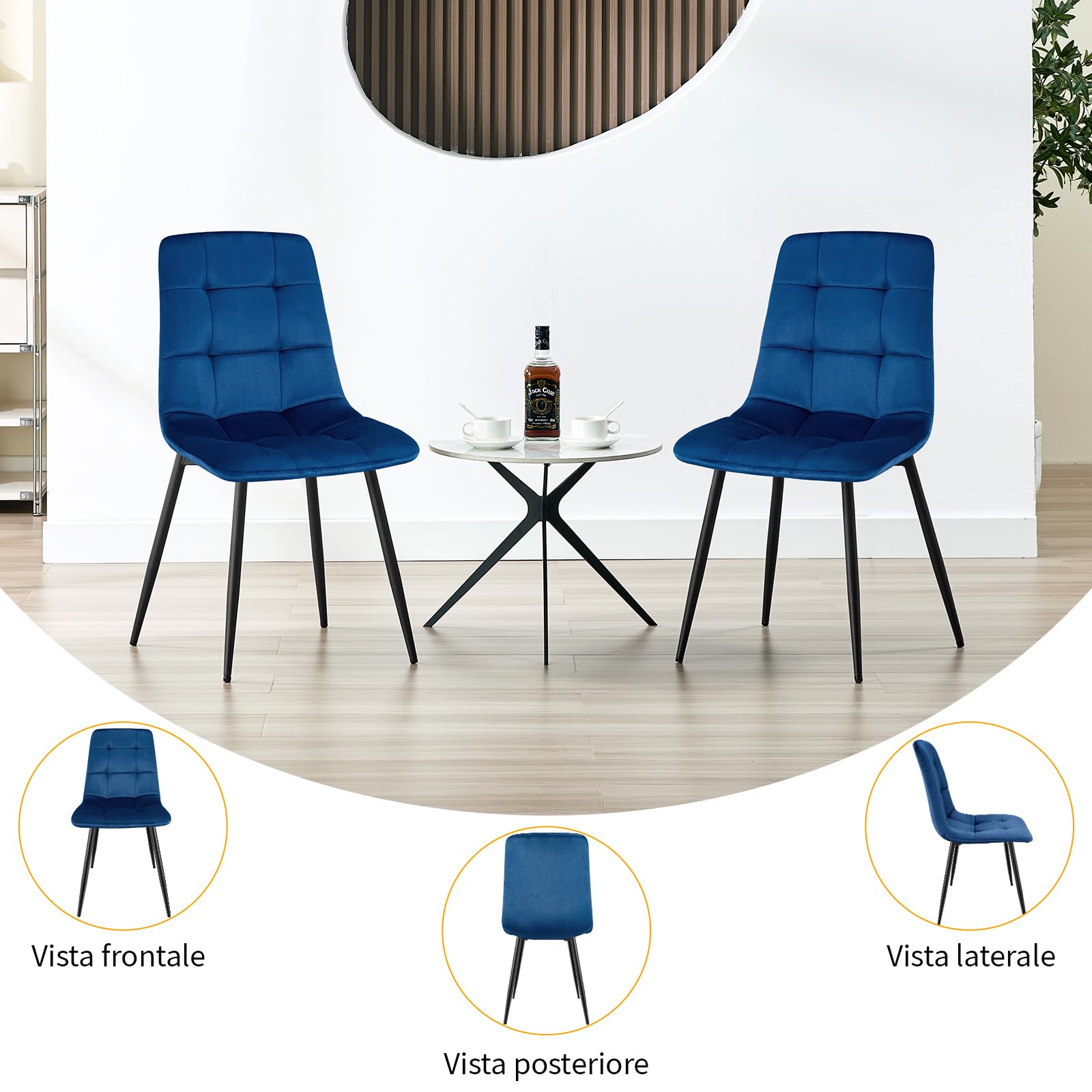 Sedie Sala da Pranzo Set di 2, Addensato Olandese Cuscino di Velluto Adatto per Sala da Pranzo, Cucina, Soggiorno, Blu Scuro.