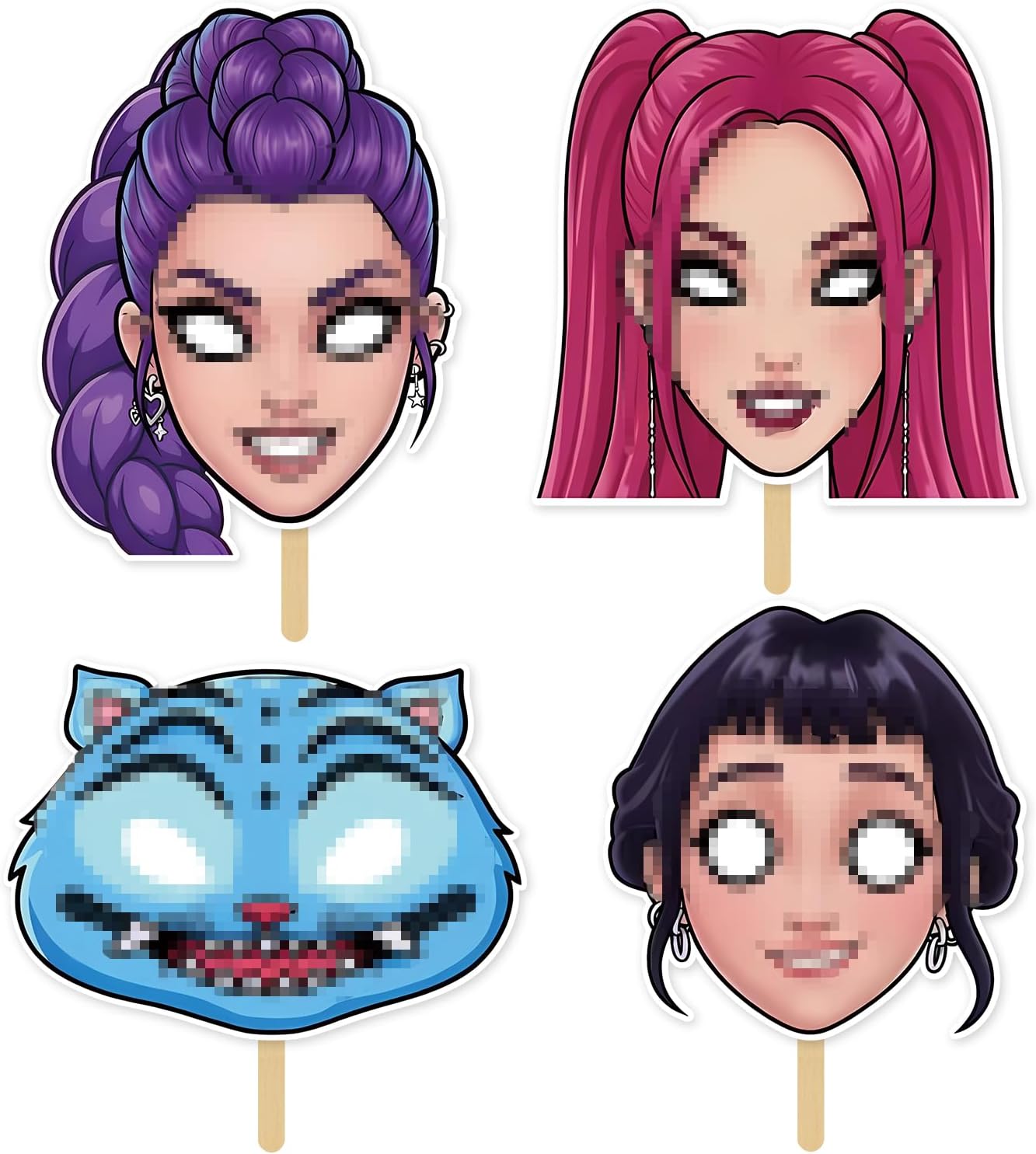 Demon Movie Hunter Anime Face Masks Photo Props, 4 Pack Cartoon Party Masks for Kids Birthday, Cosplay, Photo Booth, Classroom Activities & Anime Theme Party Decorations Supplies