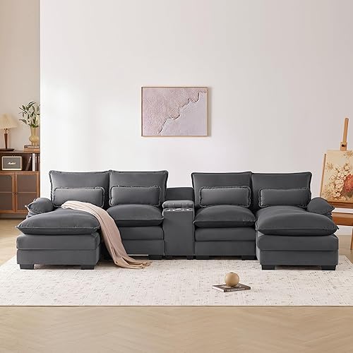 Miniatura 4 de Modern U-Shaped Sectional Couches Sofa, 6-Seat Modular Couch with Chaise Lounge, Sleeper Sofa Bed Convertible Sectional for Living Room,