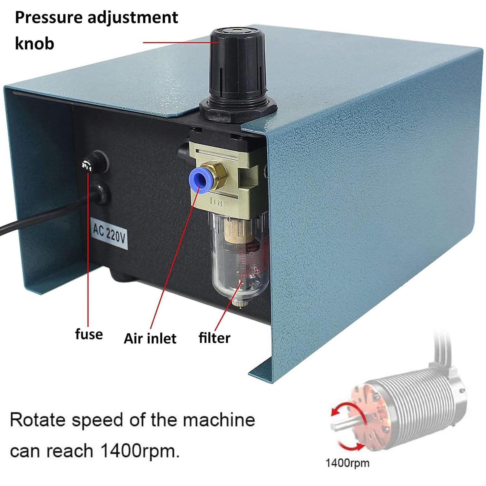 Kit Macchina Incisione Pneumatica Gioielli, 220V 100-1400rpm velocità Regolabile Doppia Testa Graver Strumento Micro incisore per lavori in Oro, Argento e Metallo