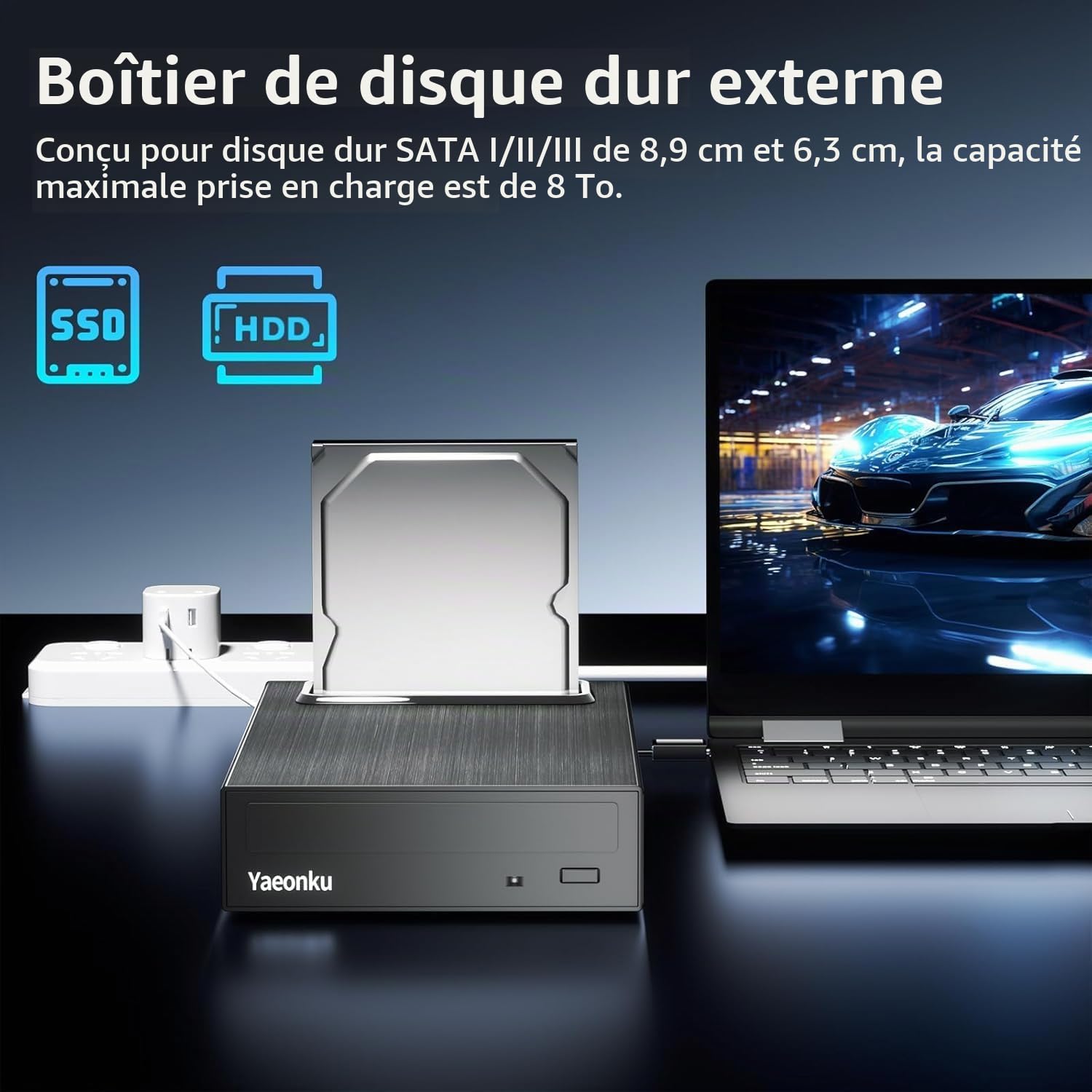 Yaeonku Lecteur Blu-ray externe 4 en 1, 16 x USB 3.0 et lecteur Blu-Ray externe de type C, chargeur rapide multifonctionnel, graveur CD/DVD de bureau, graveur CD/DVD avec boîtier de disque dur