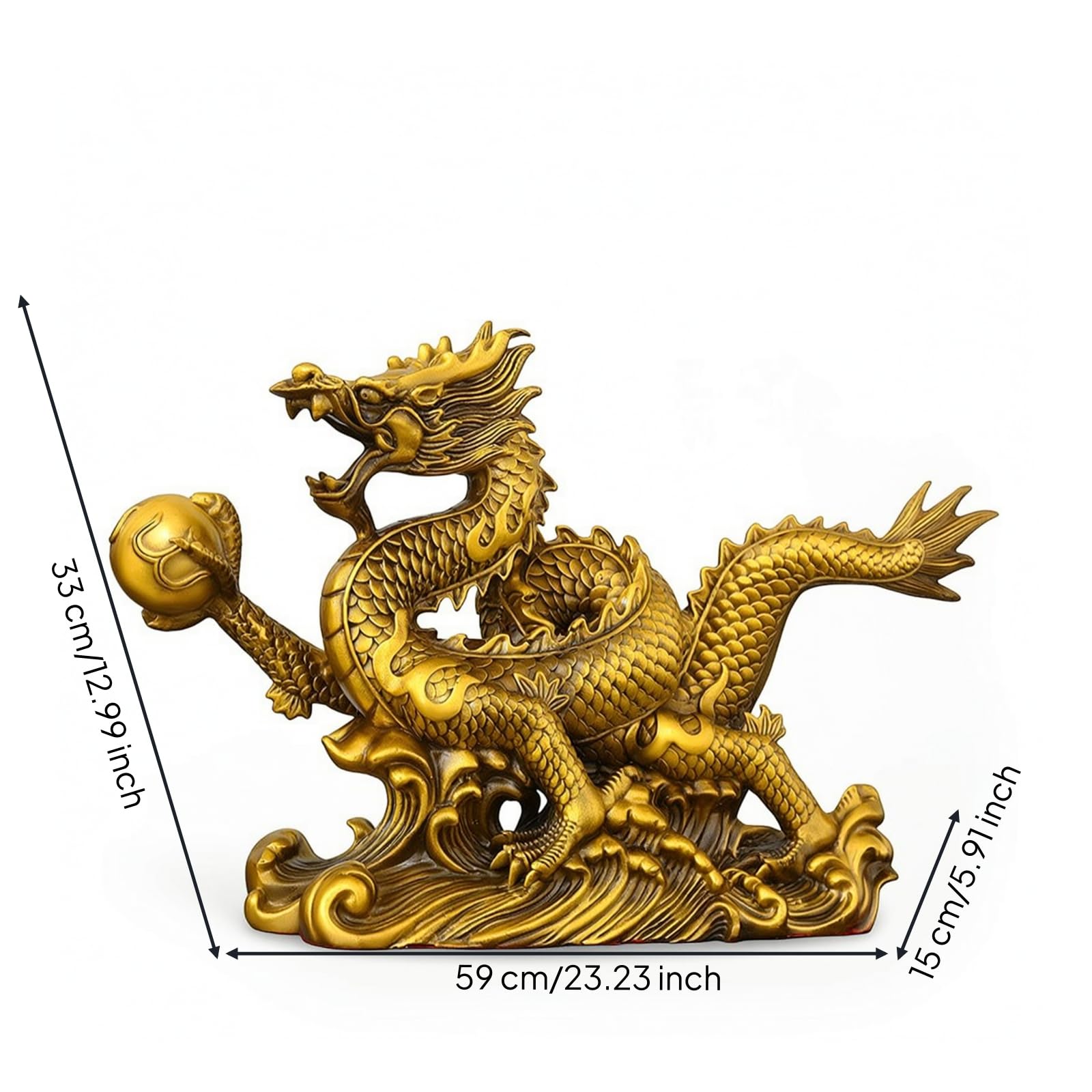 Perfeclan Escultura Decorativa Dragón Estatua Figura Adorno de Mesa en Latón Tallado a Mano Apariencia Tridimensional Abierta y Piel Detallada Adecuada para, 100 Cm