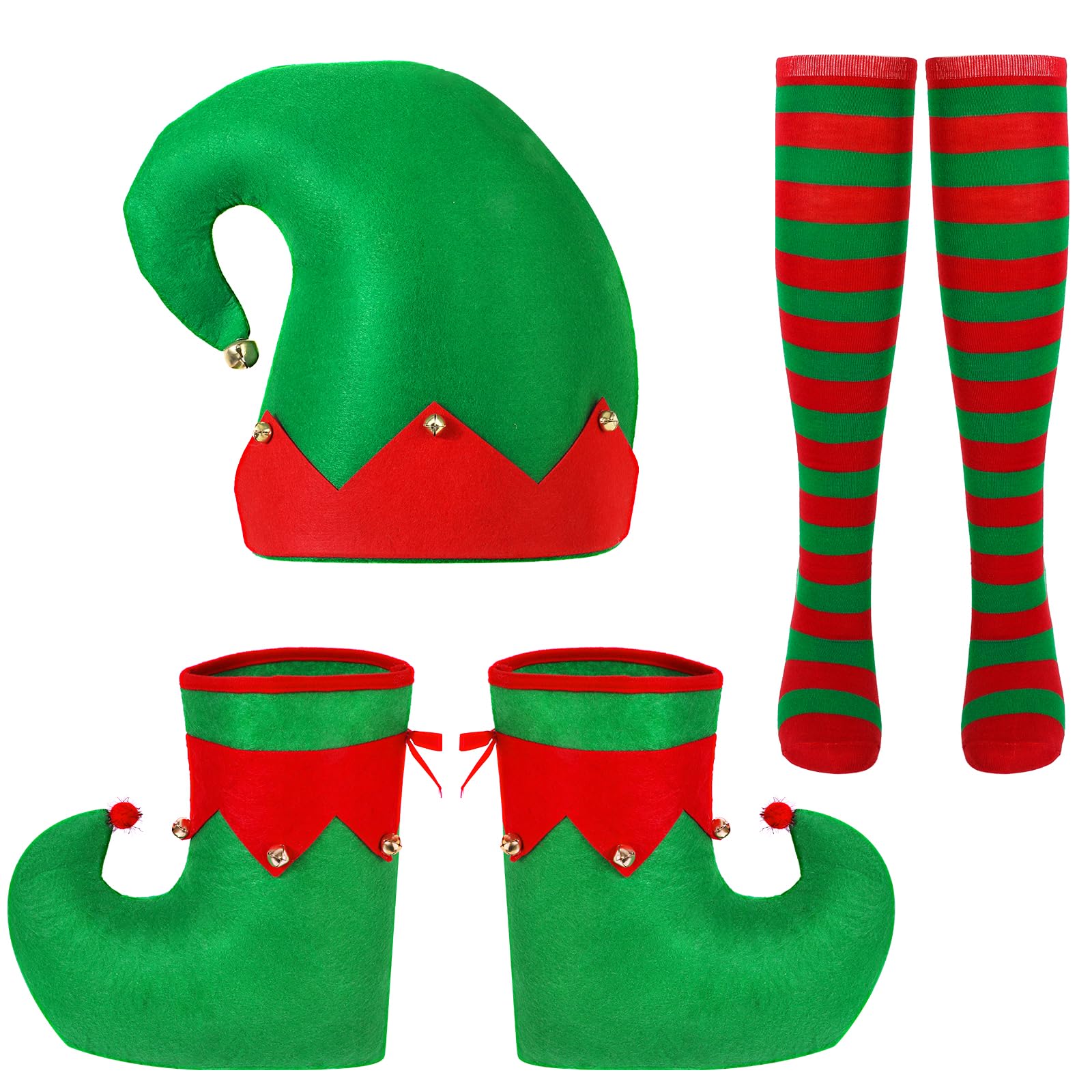 Hifot Disfraz Elfo Gorro Elfo Navidad Duende Zapatos Cubrecalcetines Disfraz Papa Noel Adulto,Disfraz Navidad Mujer Hombre Duende Navidad Accesorios