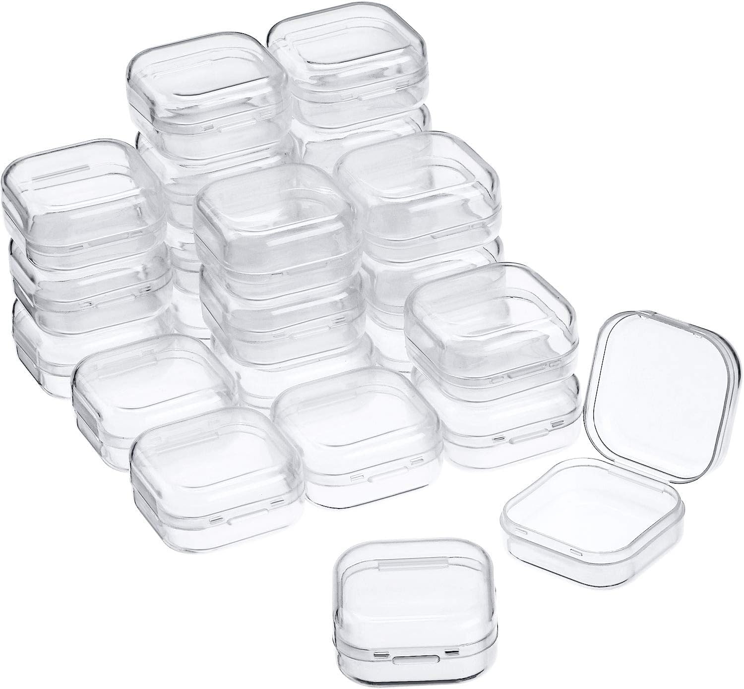 SEIGE 30 Pieces Rectangle Plastic Containers Transparent Beads Storage Containers Box Jewelry Storage Box Case with Hinged Lid for Small Items Beads Jewelry (1.4 x 1.4 x 0.8 Inches) (Small)
