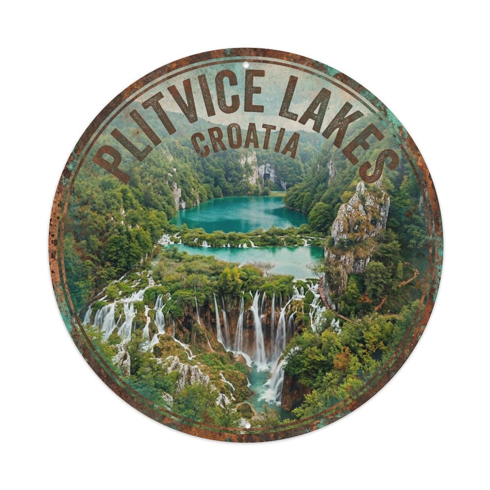 Xanthor Style Croatia Retro Travel Plitvice Lakes Metal Tin Sign