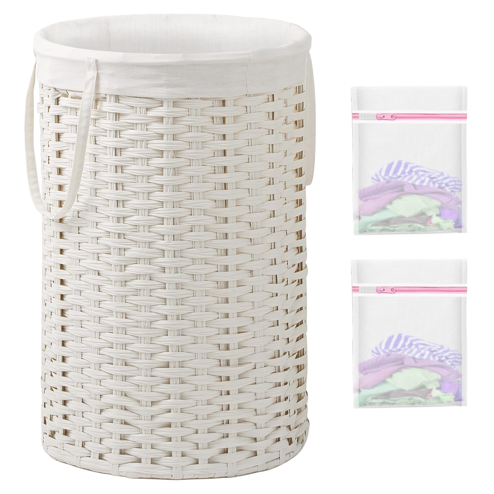 SETVSON 34.3 Gal (130 L) Large Laundry Hamper Laundry Basket Round Handwoven Wicker Laundry Baskets Rattan Laundry Basket with Removable Bag Handles 2