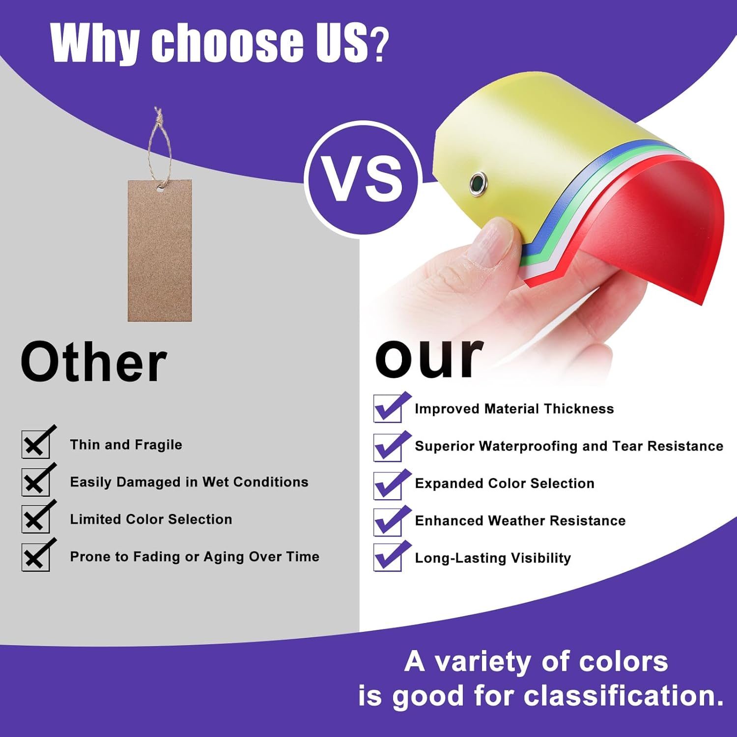 1000 PCS Plastic Shipping Tags with Wire, Waterproof Labeling Tags for Luggage, Inventory & Shelf, 5 Colors (Red, Yellow, Blue, Green, White), 4.72"x2.36", Includes 4 Markers and 1000 Iron Wires - Image 4