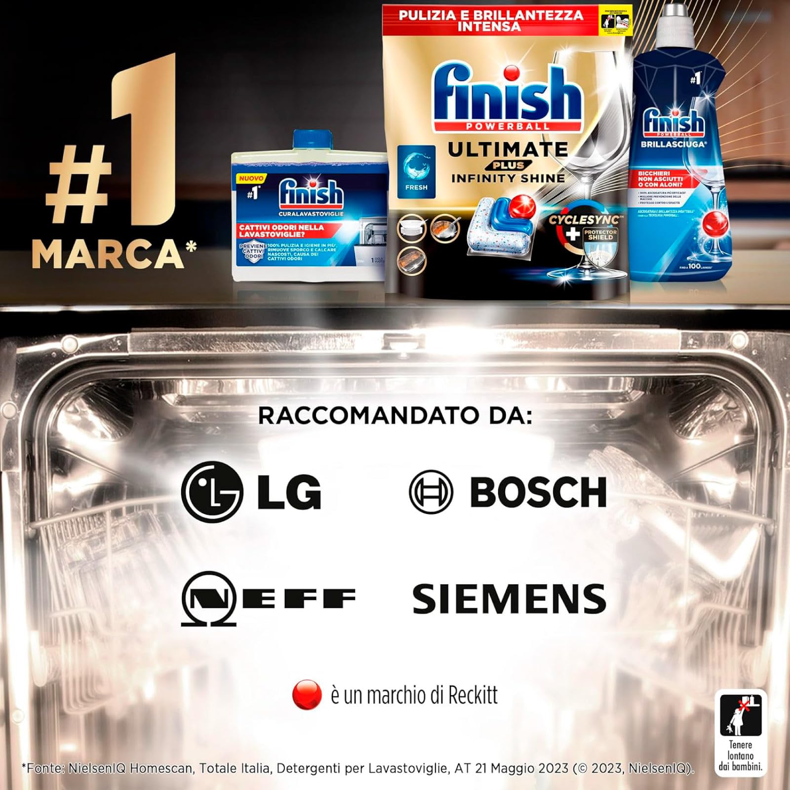 Finish Powerball Ultimate Plus 192 Pastiglie Capsule Classico Lavastoviglie Contro le Macchie di Bruciato Brillantezza Eccezionale Pulizia Intensa - 4 Confezioni da 48 Tabs