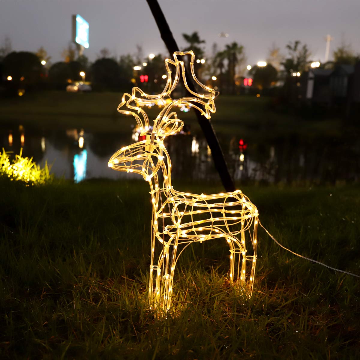 SALCAR 60 cm LED figurka renifera podświetlana na zewnątrz, oświetlenie bożonarodzeniowe, jeleń, dekoracja bożonarodzeniowa, figurka łoś do ogrodu, na zewnątrz, ciepła biel