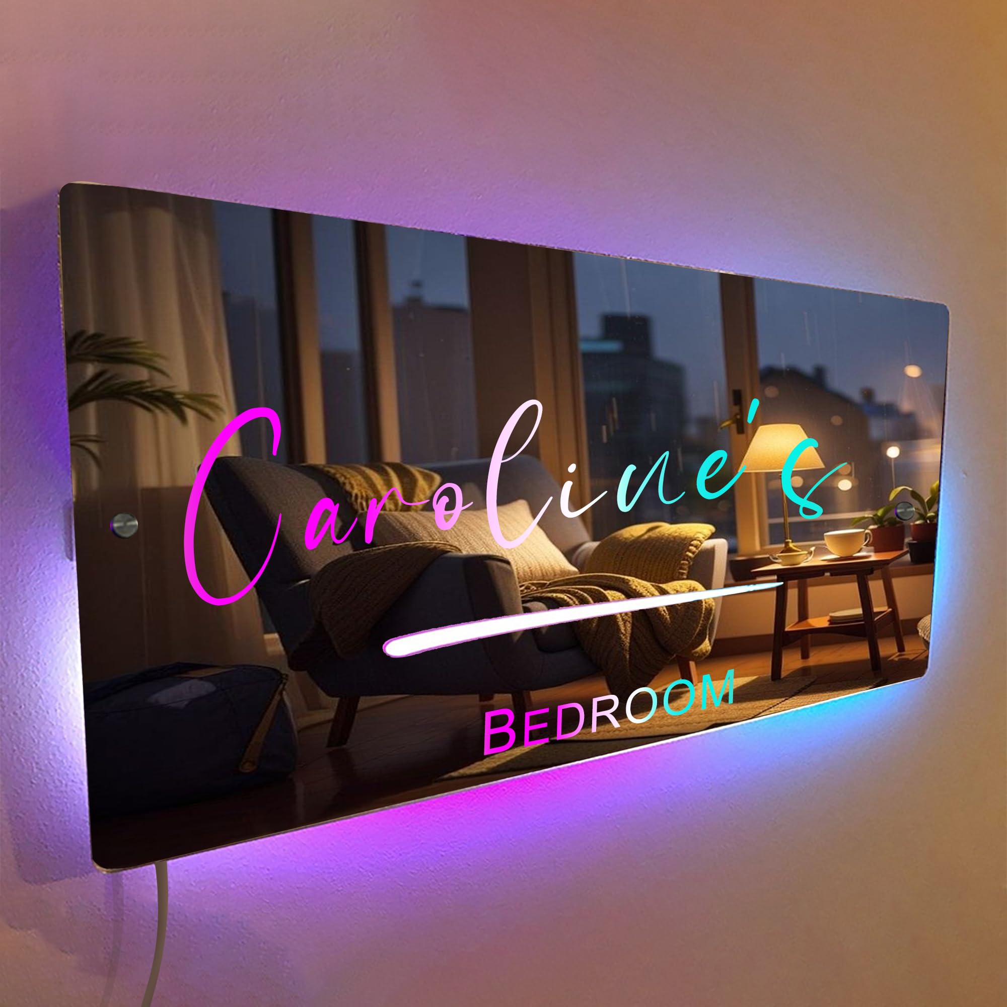 Espejo LED Personalizado Dormitorio Pared Decoración Espejo Colorido Espejo Brillante Luz de Noche Regalo Personalizado