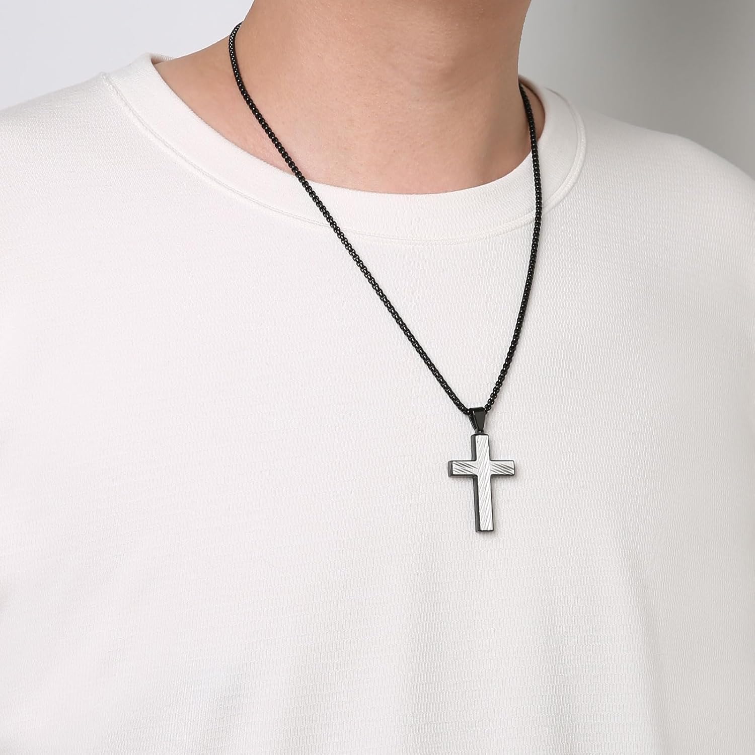 HZMAN Cross Necklace for Men Women High Polished Stainless Steel Scarred Small Cross Pendant Christian Faith Jewelry Gift - Image 2