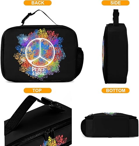 Miniatura 4 de Lonchera reutilizable con símbolo hippie colorido, bolsa de almuerzo aislada, bolsa enfriadora, contenedor de comida para mujeres, niños, niñas