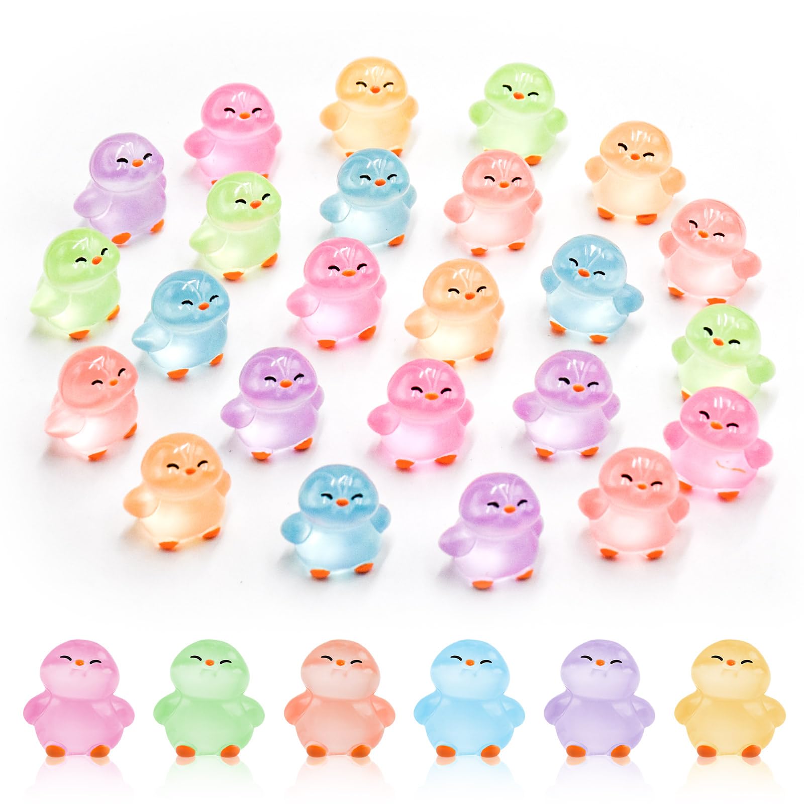24 Pieces Mini Penguin Luminous Mini Resin Animals Tiny Penguins for Dollhouse Micro Fairy Garden Landscape Aquarium Penguin Birthday Decorations