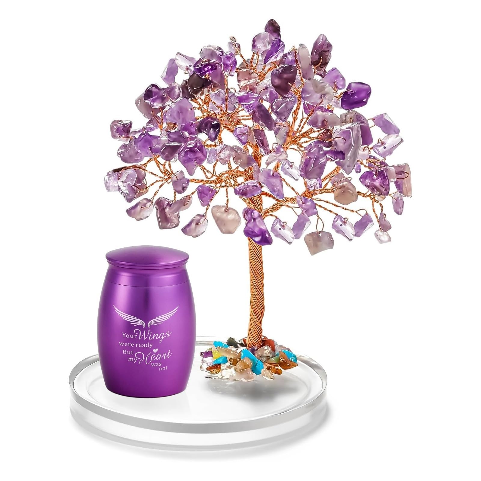 LOAFTWICRE Pet Urn Small Urns For Ashes Keepsake Set Of 2 Angel Wings For Pet With Crystal Tree Decoration