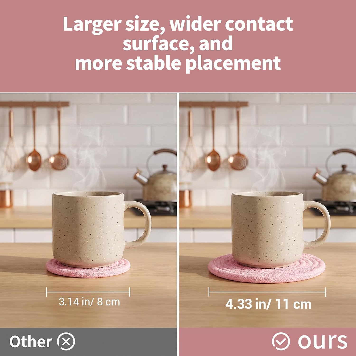 4Pcs Cute Coaster, Pink Cotton Handmade Coasters for Drinks