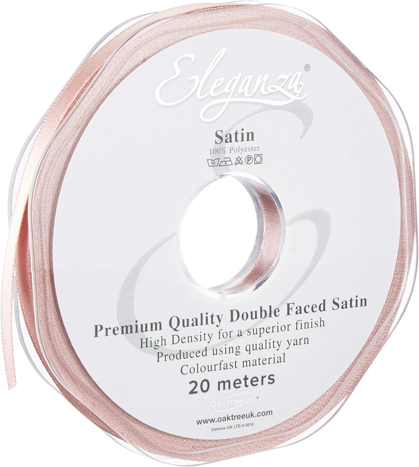 Eleganza 6 mm x 20 m Premium Quality Ribbon, Satin, Rose Gold, 11 x 11 x 2 cm
