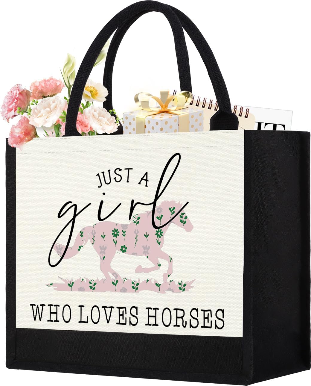 GevGuxLuo Horses Canvas Tote Bag, Cute Horse Gifts for Women, Horse Lover Gift Aesthetic Beach Bag Reusable Grocery Bag, Birthday Christmas Gift for Daughter Friends Sisters Bestie Who Loves Horses