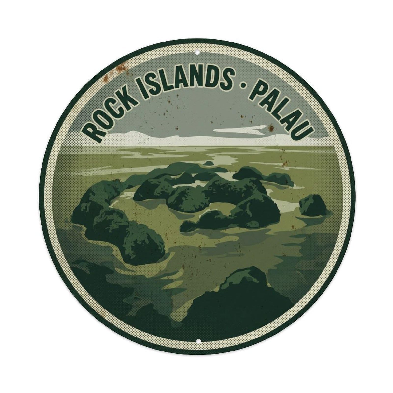 Olyhtr 8X8inch Classic Style Forest Palau Rock Islands Island Travel Aerial Green Metal Tin Sign