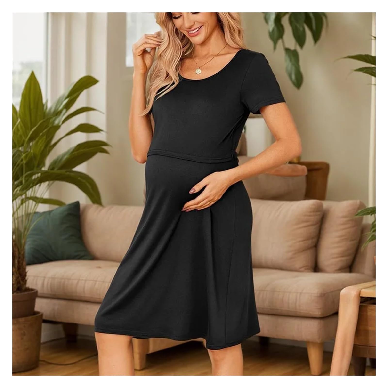 Camicia da Notte Donna Camicie da Notte Premaman, comode e comode, Maniche Corte, Lunghezza al Ginocchio, da Donna