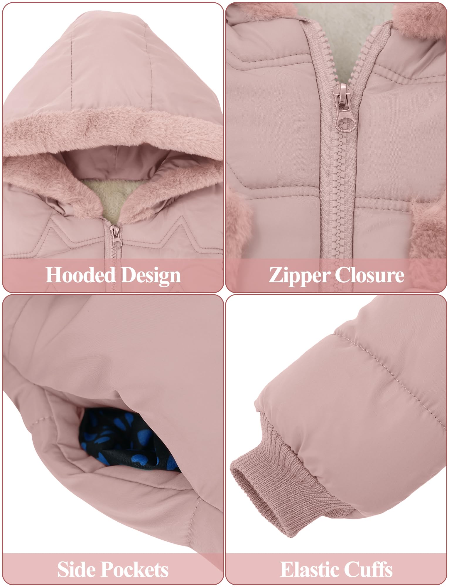 Maeau - Abrigo de Plumas Niña con Capucha Invierno Chaqueta de Algodón Cremalleras Parker Abrigo Forro Polar Plumífero Cálido con Bolsillo Pajarita 1-5 Años