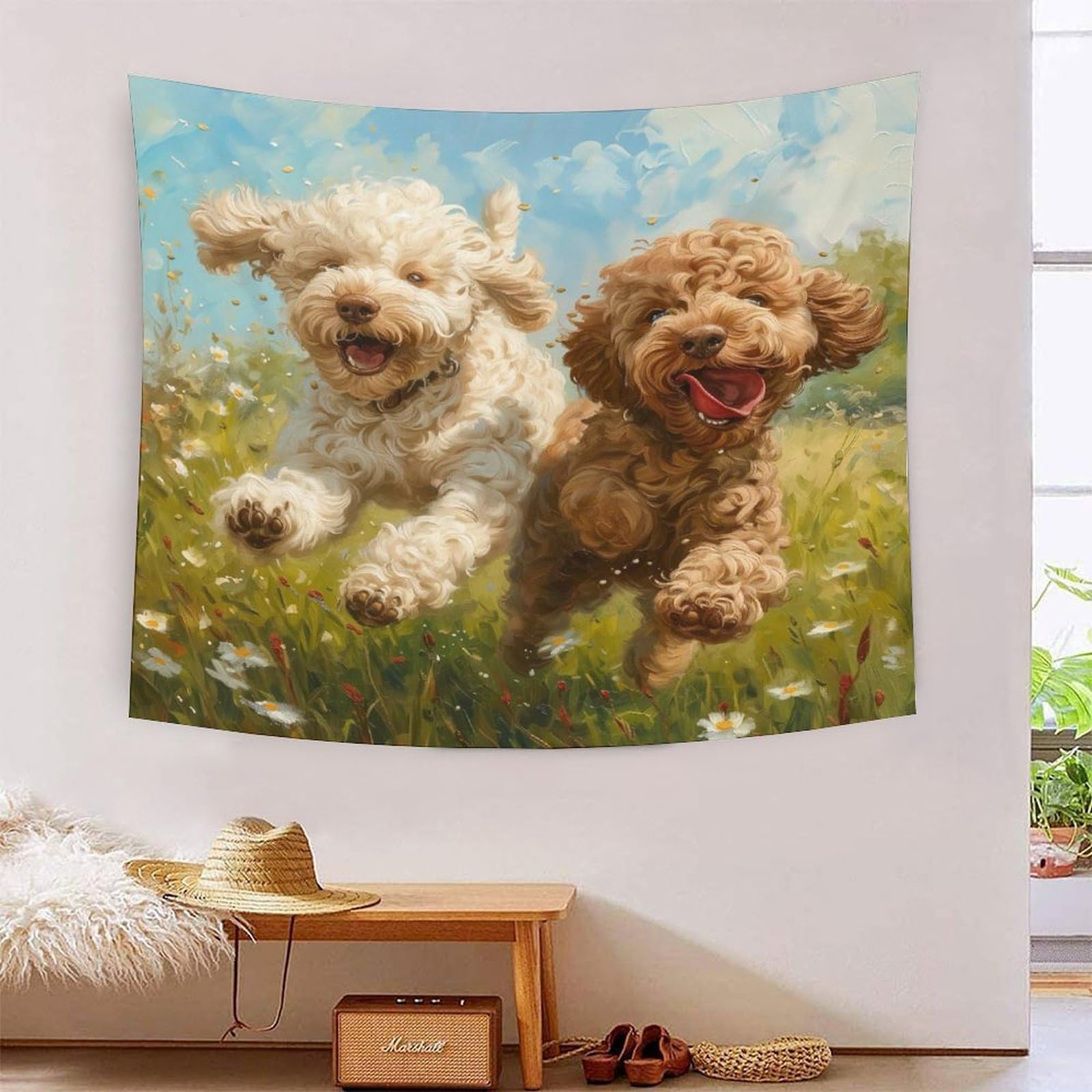 Tenture murale Cockapoo en polyester souple pour cacher un mur blanc sans peinture - 7