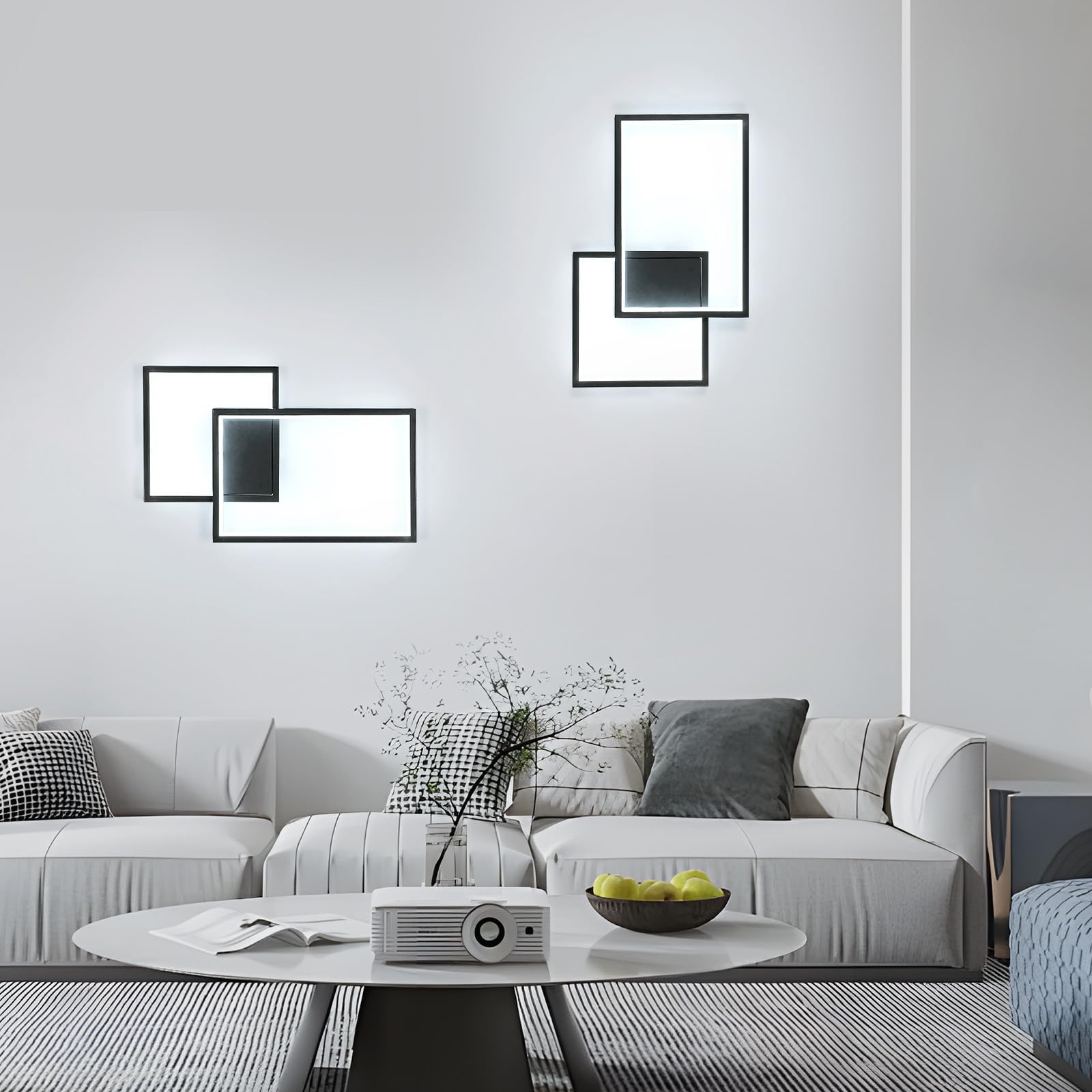 34W 3825LM Aplique Pared Interior LED Blanco Frío 6500K 41CM Negro | Moderno Lámpara de Pared de Aluminio Decorativo, Rectángulo Luz de pared para Dormitorio Sala de Estar Pasillo