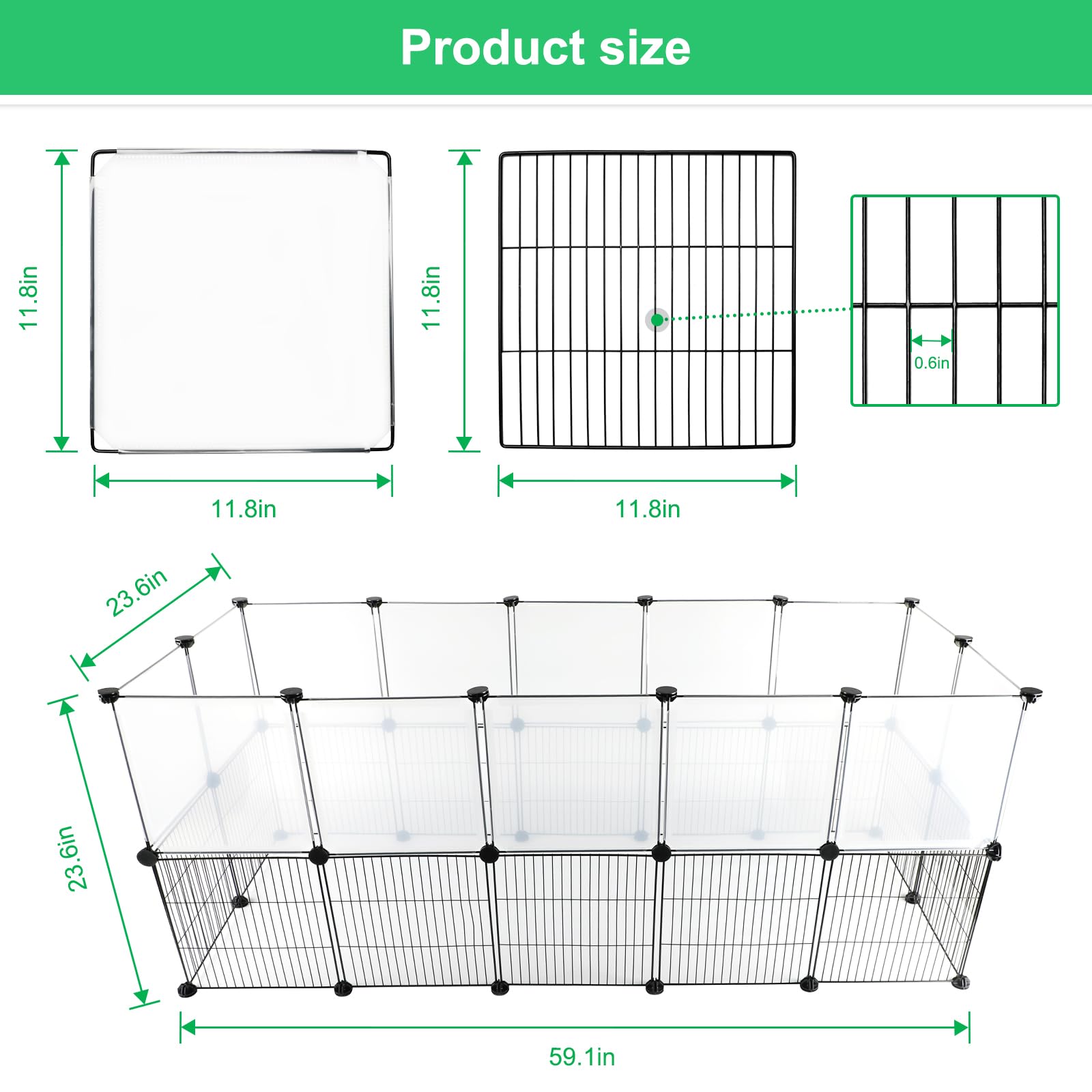 Kaninchen Laufstall Innen, DIY Kleintier Haustier Laufstall Indoor & Outdoor Tragbarer Metalldraht/Transparent Klar Haustier Zaun Hofzaun für Meerschweinchen, Hase, Frettchen, Kätzchen,