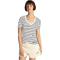Tommy Hilfiger Donna T-Shirt Maniche Corte New Slim Cody con Scollo a V