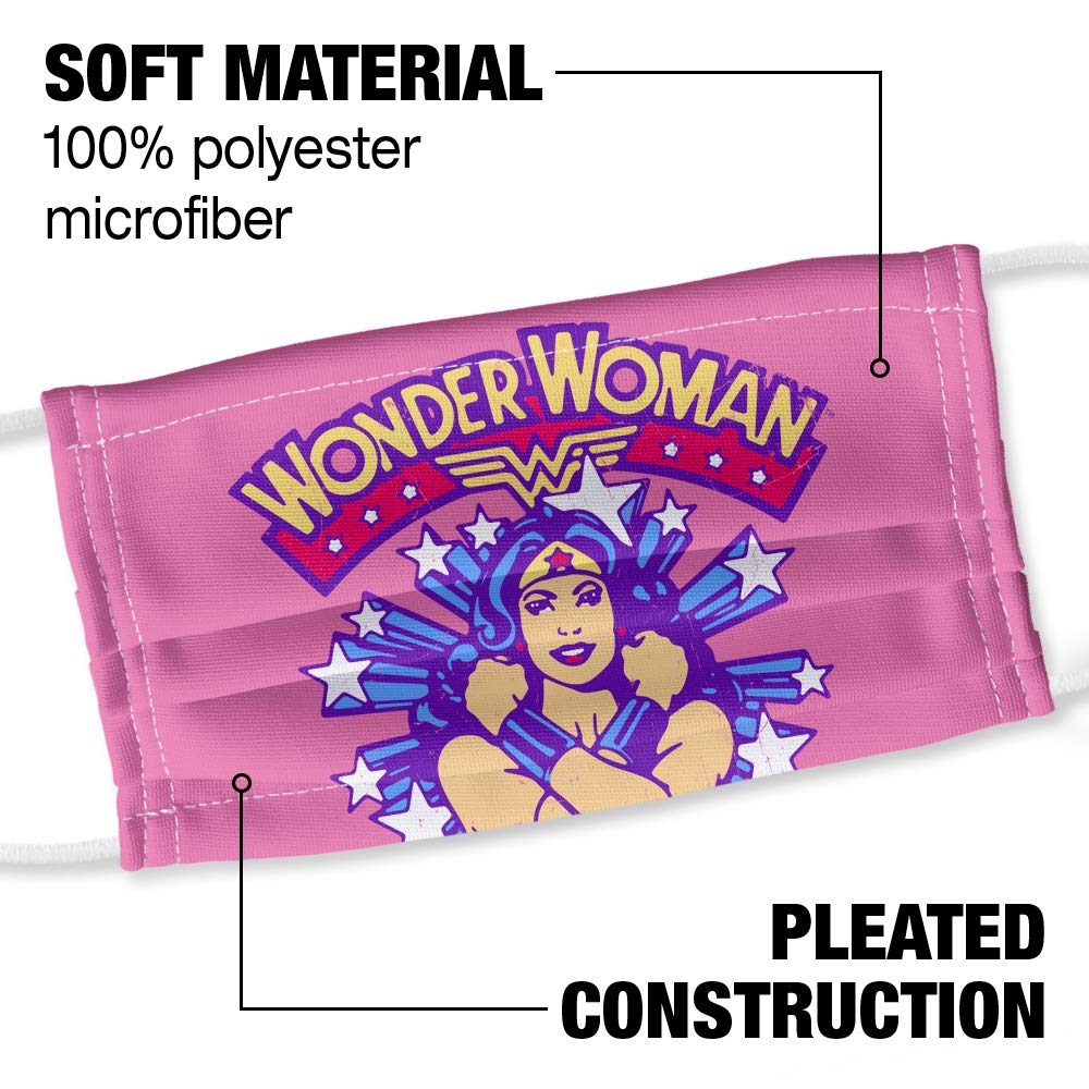 Popfunk Wonder Woman Star Crossed 1-Ply Reusable Face Mask Covering with Adjustable Nose Wire, Unisex