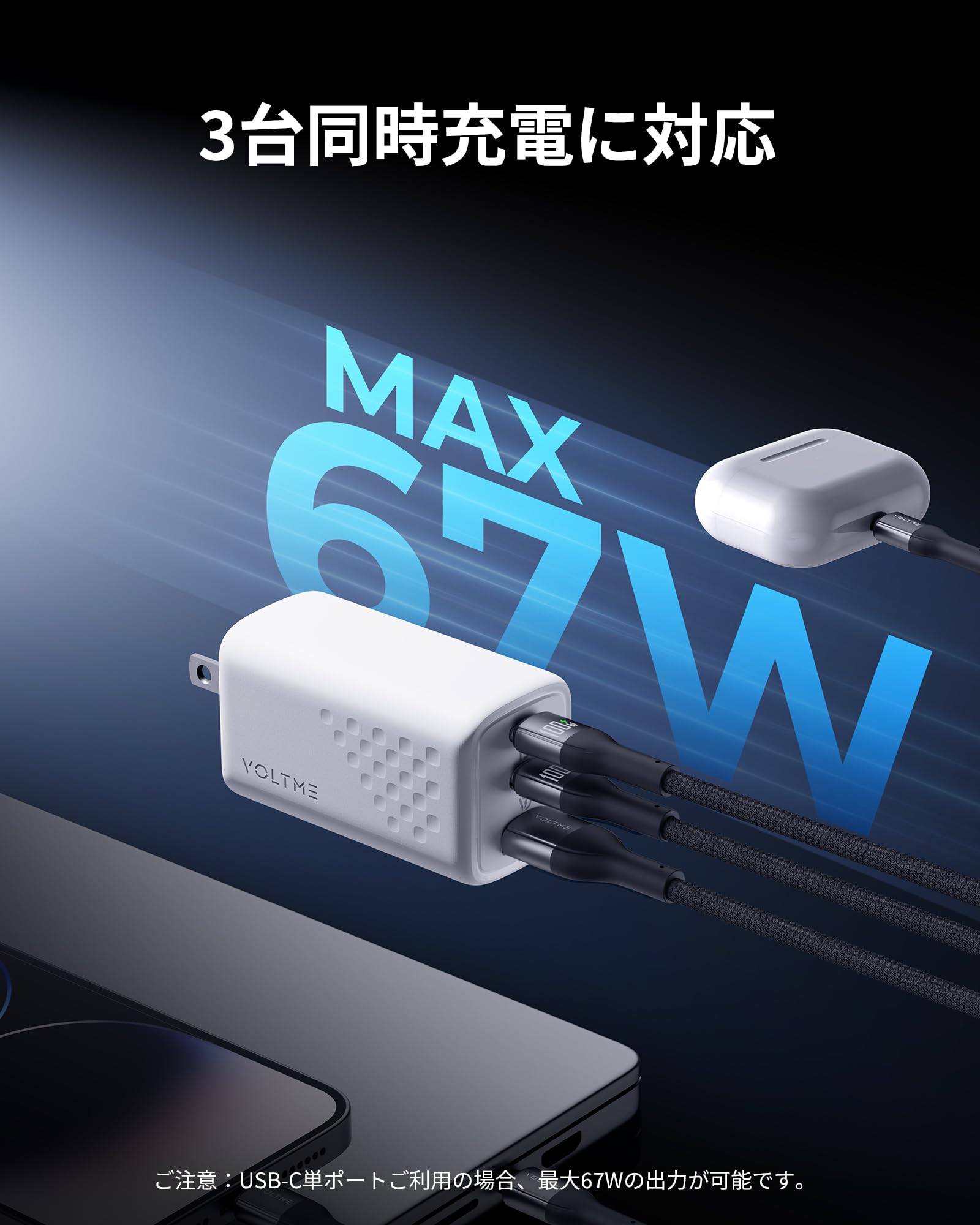 Amazon | VOLTME 充電器 タイプC 急速充電器 67W 3ポート GaN III採用