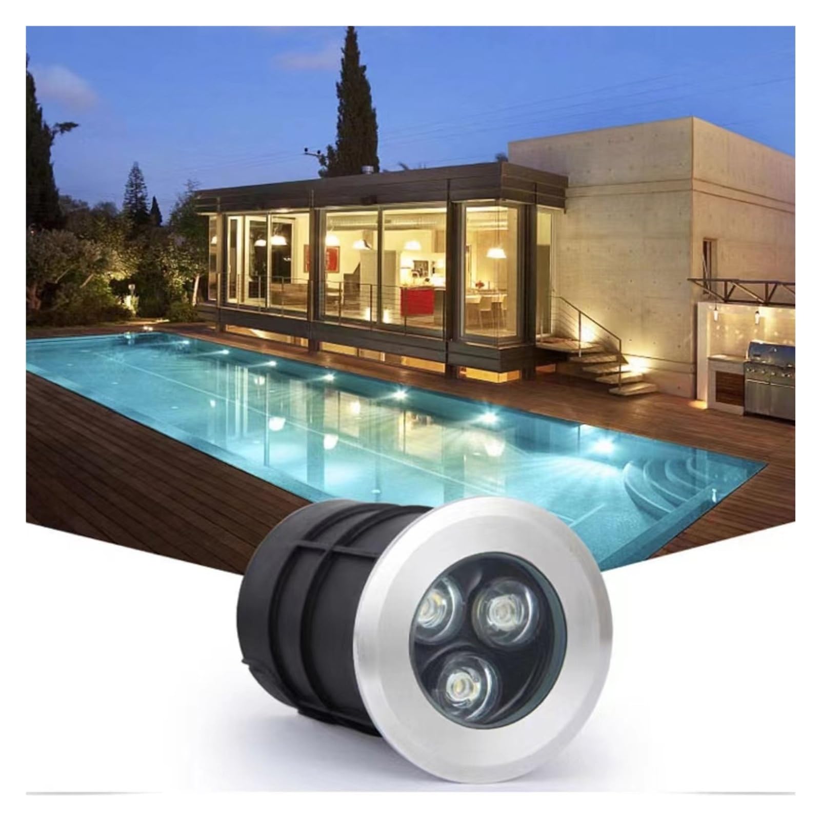 Foco LED, IP68 resistente al agua, luz empotrable bajo el agua y empotrada en el suelo, adecuado for uso en jardín y exteriores(Warm White,75mm(3W)-24V)