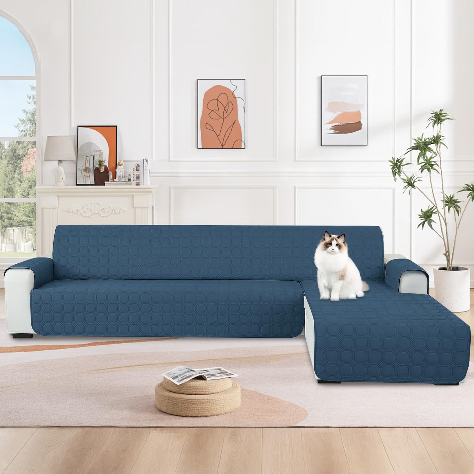 Ystyle Copridivano Impermeabile con Penisola 4 Posti (L 280 CM), Copridivano Angolare Destra/Sinistra Universale Reversibile, Copridivano Chaise Longue AntiGraffio Antimacchia, Blu Berlino
