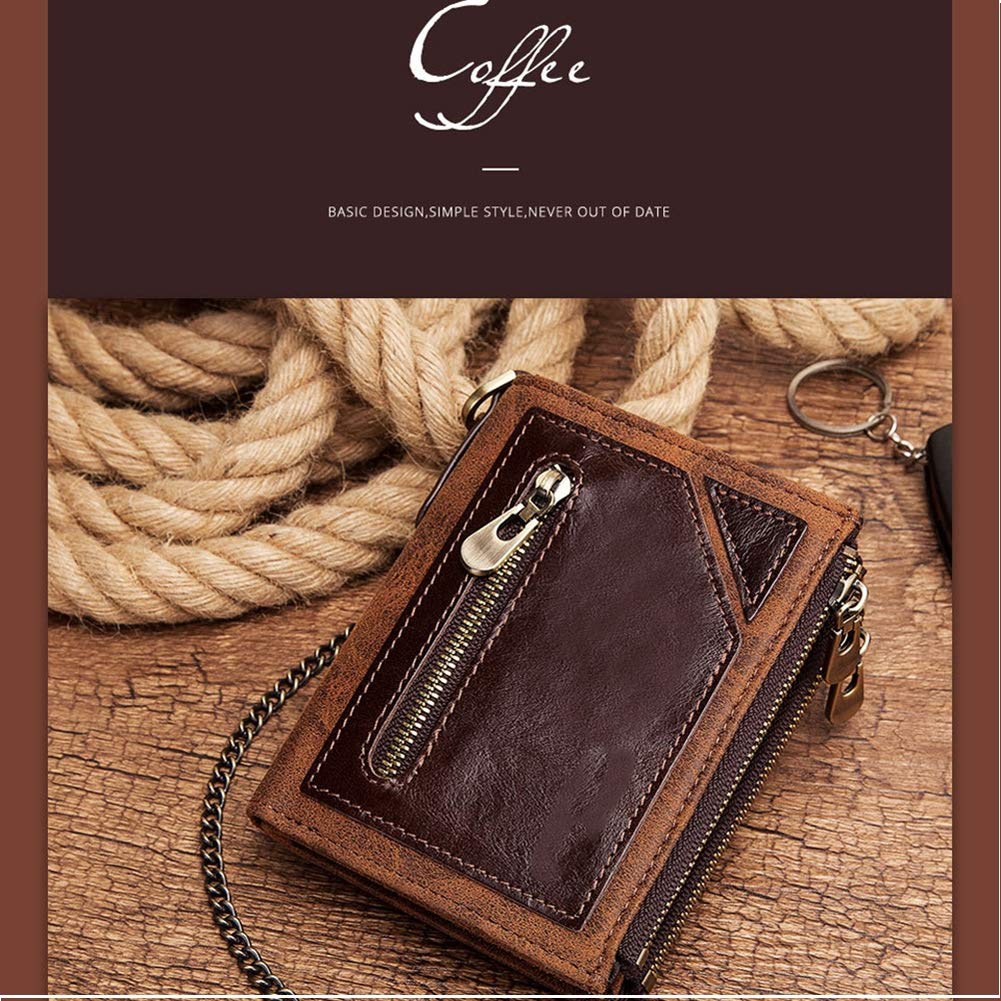 C- Herren Geldbörse Kette Leder Geldbörse Münzfach Herren Reißverschluss Geldbörse Anti Diebstahl Geldbörse für Herren Multi Karten Geldbörsen Brieftaschen,Nero