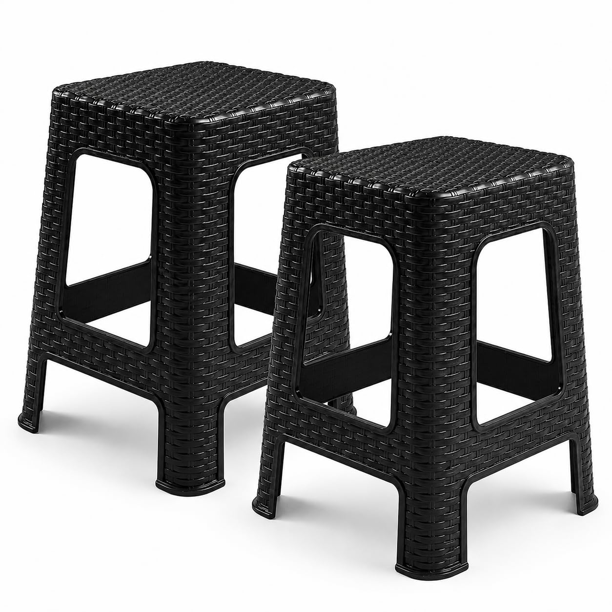 Muddy Hands Pack of 2 Rattan Effect Garden Stools Plastic Outdoor Indoor Patio Seat Side Table Weather Resistant Lightweight Footstool Garden Furniture