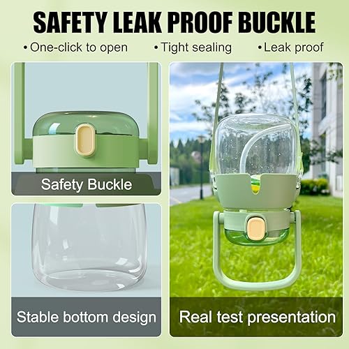 Miniatura 4 de Botella de agua de vidrio con correa, botellas de agua de 30 onzas con tapa y popote, bonita botella de agua con asa, 2 formas de beber, popote