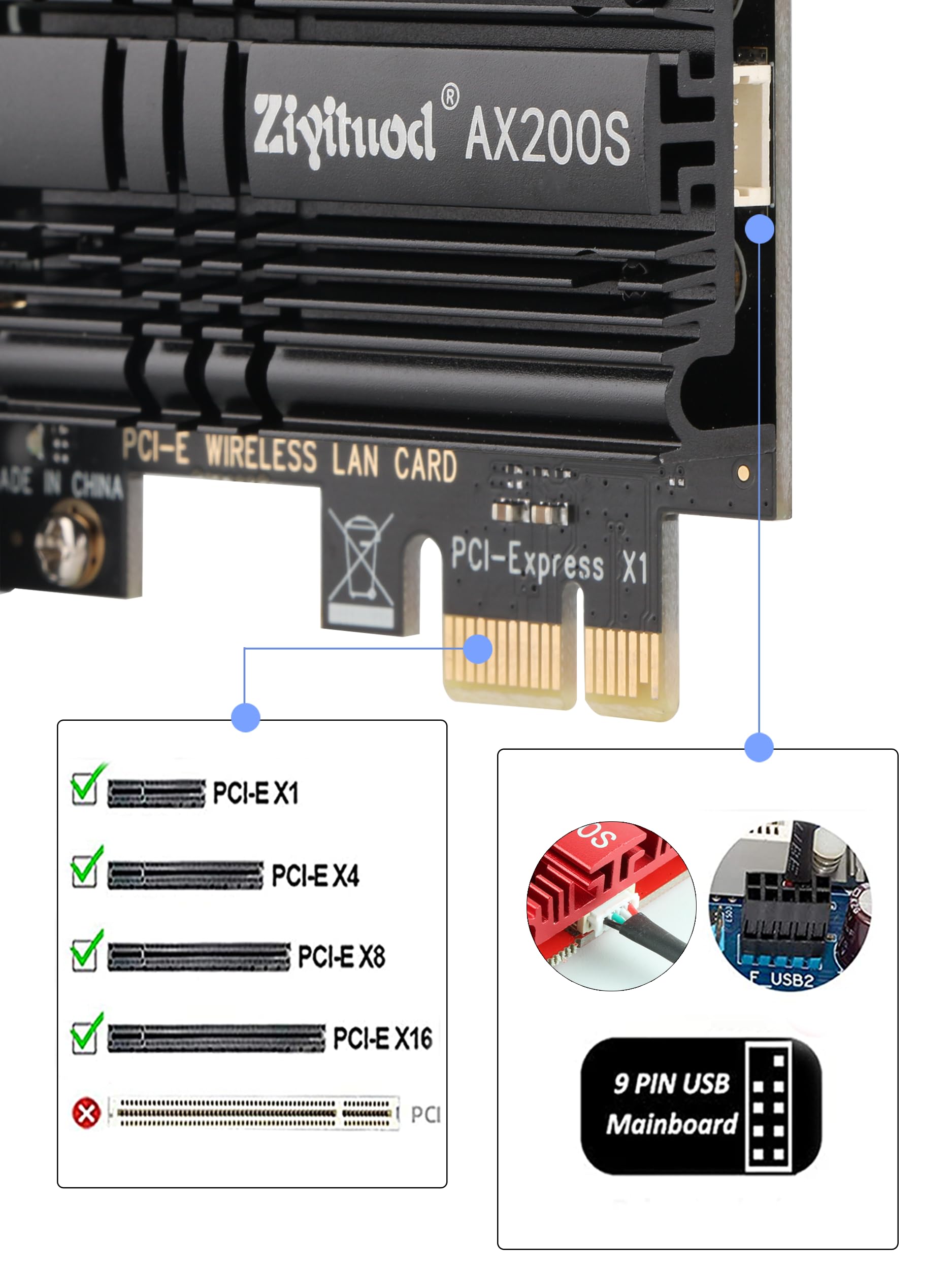 Scheda WiFi 6 PCIe AX 3000Mbps WiFi 6 AX200, Bluetooth 5.2, Scheda WiFi 6 Bluetooth PCIe 5G/2.4G per PC Windows 11/10(64Bit)