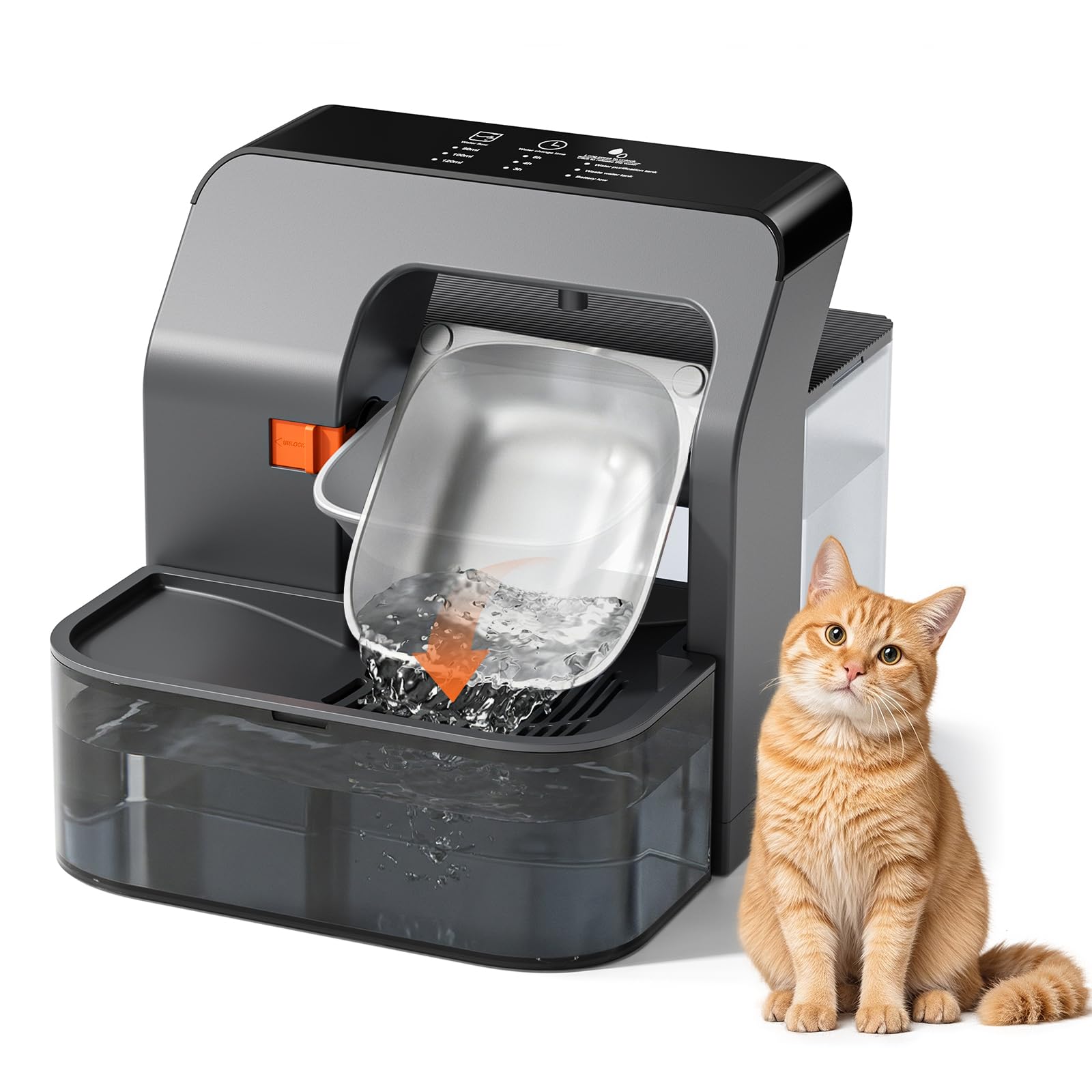 Fuente para Gatos inalámbrica con Plato Giratorio programable, depósito de Agua 3.2 L, batería de 180 días - separación de Agua Fresca y usada, Bebedero para Gato con batería de 2200 mAh, sin BPA