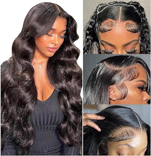 Pelucas de cabello humano con encaje frontal de 13 x 4 pulgadas, prearrancadas con cabello de bebé, pelucas de cabello humano ondulado de 26