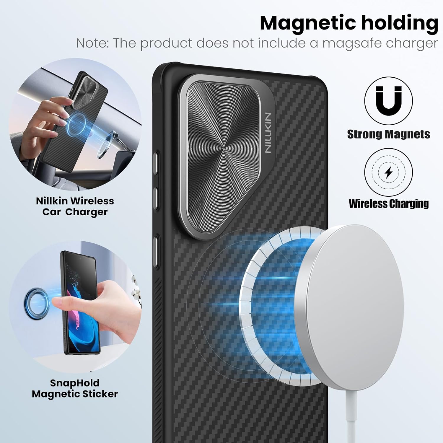 Nillkin for Samsung Galaxy S25 Ultra Magnetic Case with Camera Cover, CamShield Carbon Fiber[ Compatible with Magsafe/Military Grade Drop Tested ]- 6.9'' Black