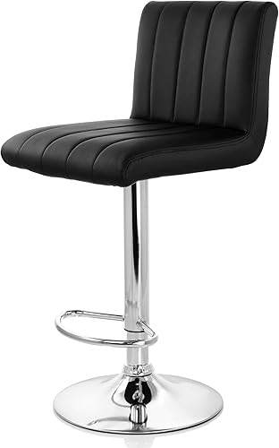 Miniatura 21 de Elama Moderno taburete de bar ajustable de piel sintética con base giratoria cromada (juego de 2), blanco, negro cromado (silla acolchada) Blanco,